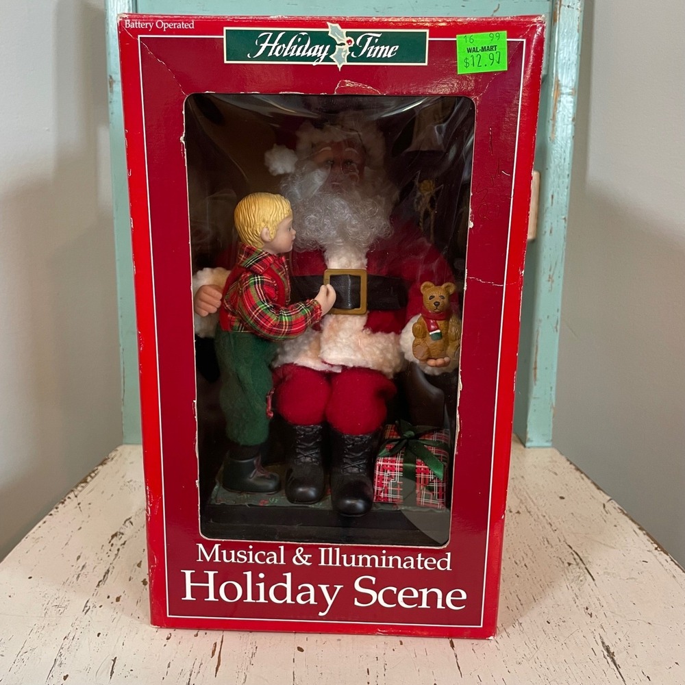 Holiday Time Musical Illuminated Santa Holiday Scene 1999 VTG Christmas FLAW